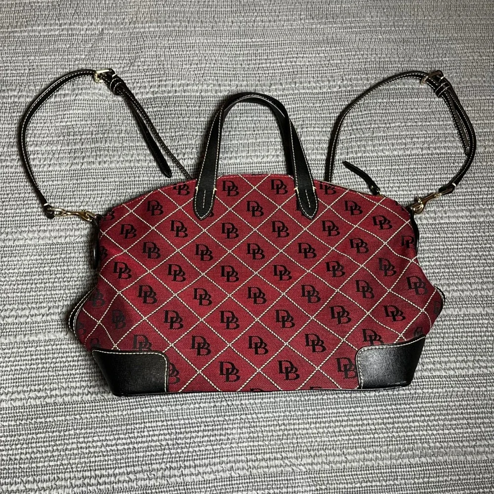 Dooney & Bourke Signature Monogram Satchel & Wallet Set Burgundy Black Crossbody